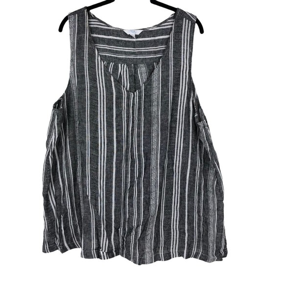 Time & Tru XL Sleeveless Linen Blend Lagen Tank Top White & Grey Stripes w/Pocke - Picture 1 of 6